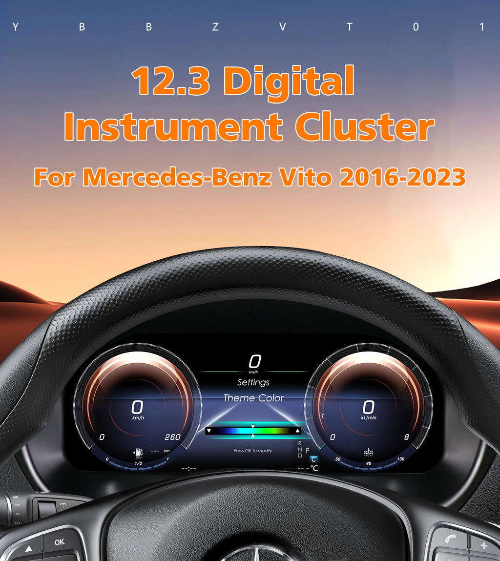 12.3inch Car Digital Dashboard For Mercedes-Benz Vito 2016 - 2023 Years support Carplay Android Auto HDMI Input Anti-Glare OTA Update Speedometer Dashboard Gauges Dash Panels