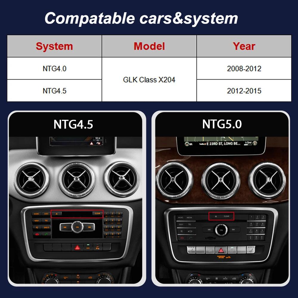 Wireless CarPlay Android Auto 12.3 Inch 2400*900P Touch Screen For Mercedes Benz  GLK Class X204 2008-2015 NTG4.0 NTG4.5 Car Intelligent Systems Smart Multimedia Car Radio With Bluetooth GPS Navigation Autolink Navi