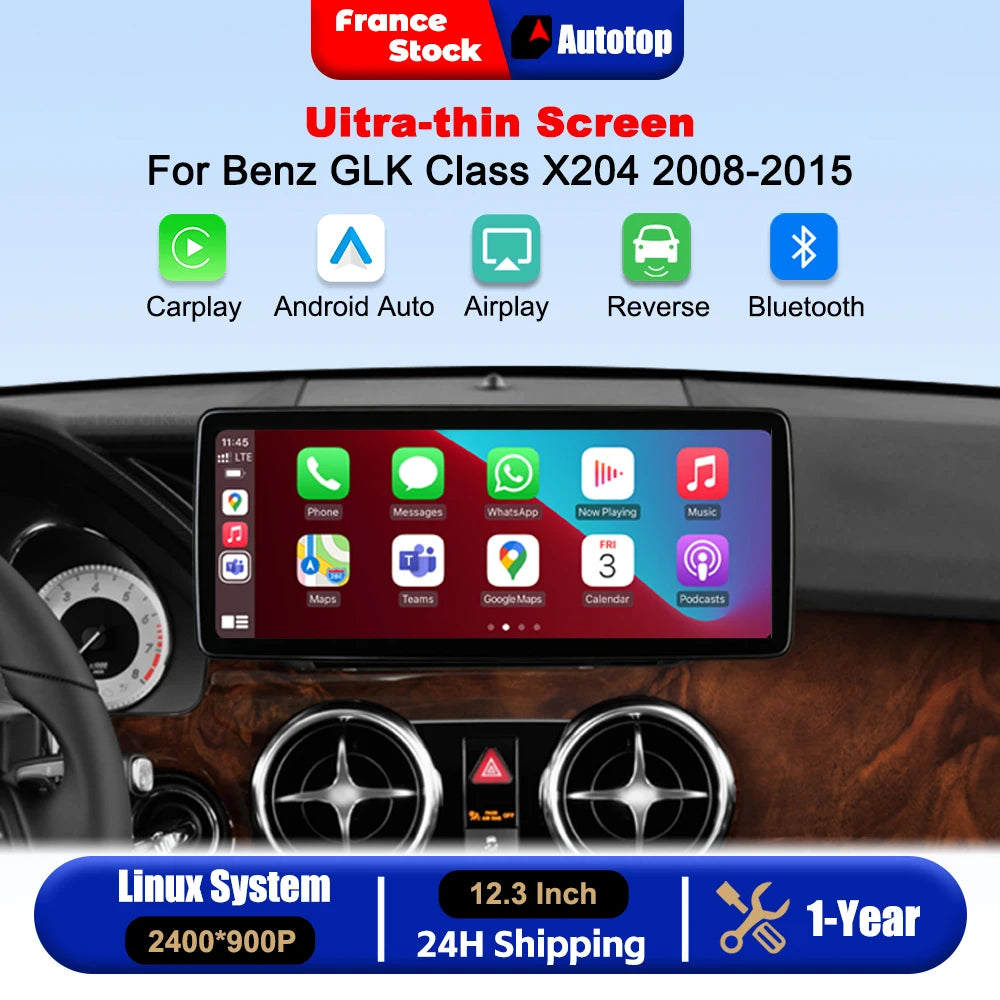 Wireless CarPlay Android Auto 12.3 Inch 2400*900P Touch Screen For Mercedes Benz  GLK Class X204 2008-2015 NTG4.0 NTG4.5 Car Intelligent Systems Smart Multimedia Car Radio With Bluetooth GPS Navigation Autolink Navi