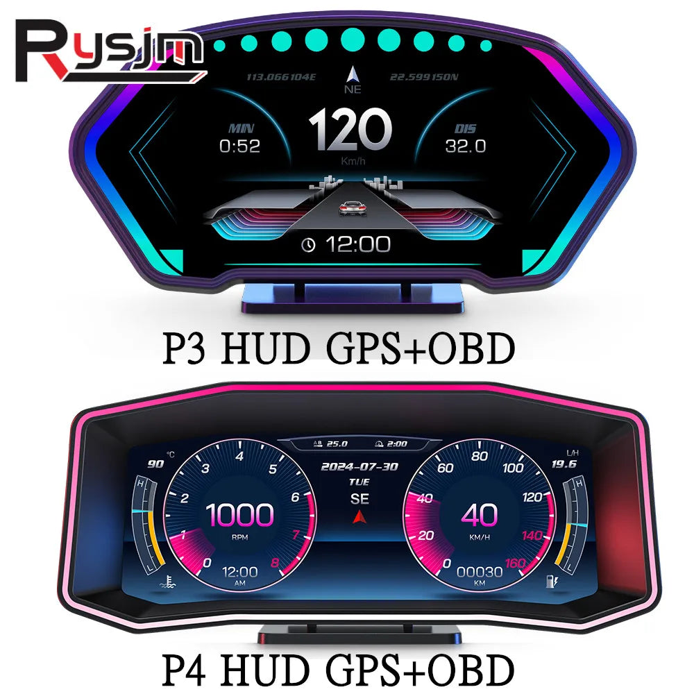 P3 P4 Car Head-up Display OBD2 HUD On-board Computer Digital Smart GPS Speedometer Volt RPM Water Temp Slope Meter Auto Electron