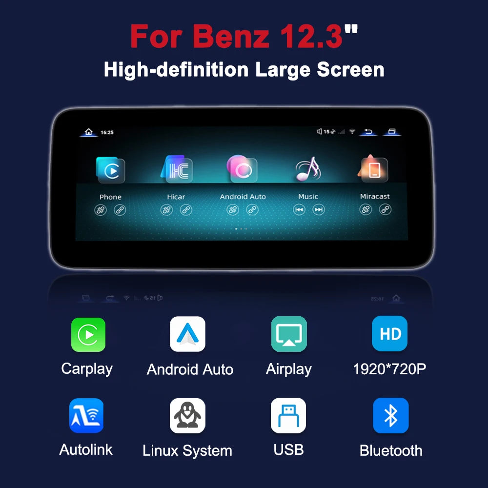 Wireless CarPlay Android Auto 12.3 Inch 2400*900P Touch Screen For Mercedes Benz  GLK Class X204 2008-2015 NTG4.0 NTG4.5 Car Intelligent Systems Smart Multimedia Car Radio With Bluetooth GPS Navigation Autolink Navi