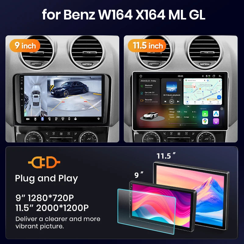 AWESAFE Wireless CarPlay Android Auto for  Mercedes Benz M-Class W164 GL-Class X164 ML GL Car Radio Multimedia Player Stereo Wi-Fi GPS Navigation 2 Din  Autoradio Car intelligent Systems 1280*720 IPS Head Unit FM RDS DSP SWC