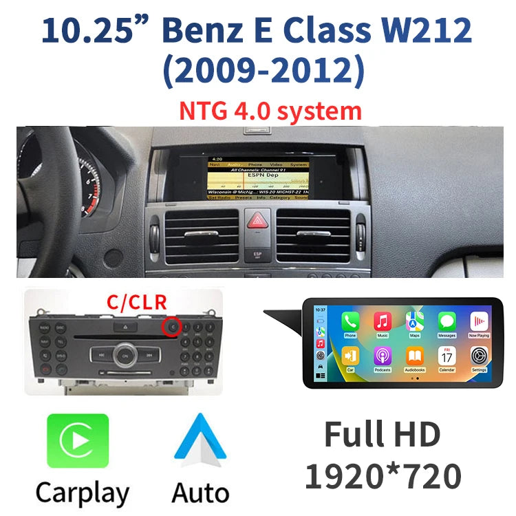 Full HD 10.25'' Wireless Carplay For Mercedes Benz W212 2009-2016 NTG4.0/4.5/5.0 4 Door Android Auto Mirrorlink Airplay BT Car Multimedia Touch Screen Stereo System Linux