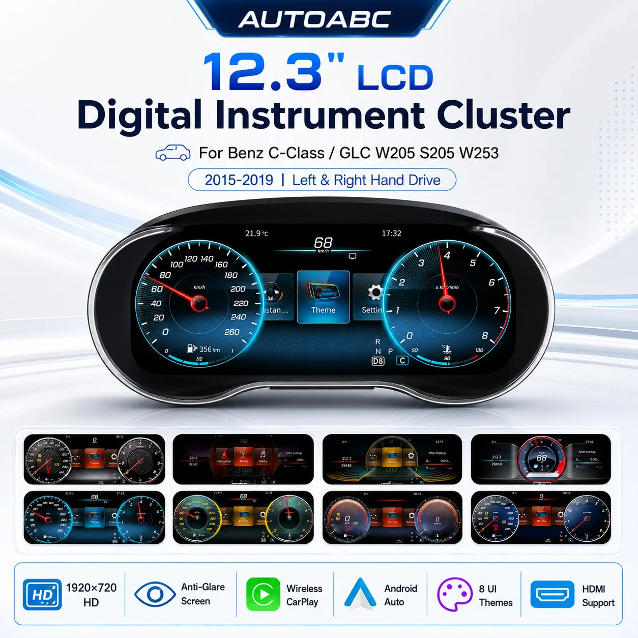 Pantalla 12.3" Mercedes-Benz Clase C / GLC W205 S205 W253 (2015-2020)