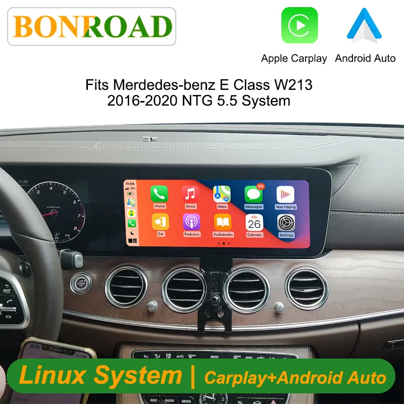 Bonroad 12.3 ”Linux Carplay Android Auto Car Multimedia For Merdedes-Benz E-Class W213 2016-2020 NTG 5.5 System Airplay Autolink Radio Player