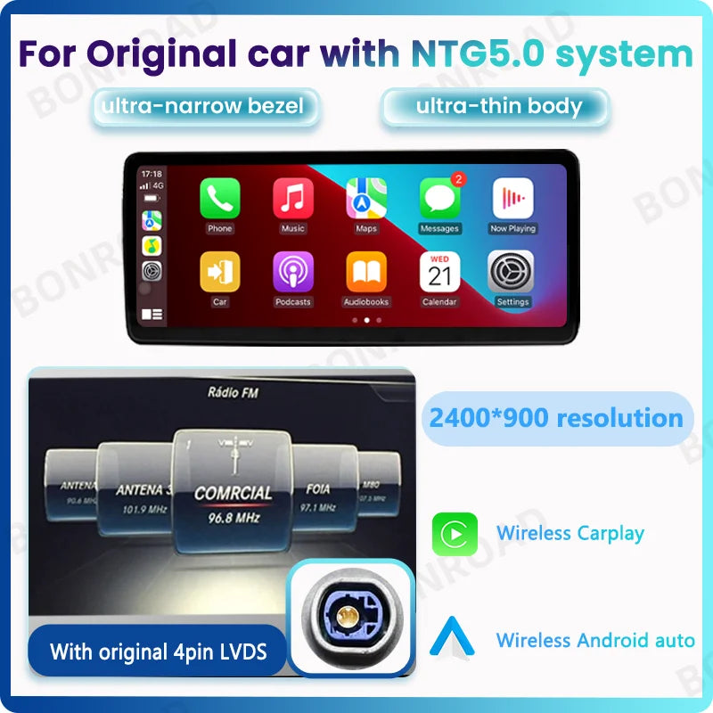 Bonroad 10.25 '12.3 '2400*900P * 1920 P * 720P Wireless CarPlay Android Linux Multimedia Touch Screen For Mercedes Benz C GLC Class W205 X253 W447 NTG 4.0 Car Radio GPS Navigator Display