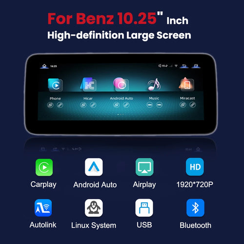 10.25 Inch Wireless CarPlay Android Auto Car Radio Multimedia For Mercedes Benz C Class W204 S205 C204 2007-2018 BT GPS Stereo