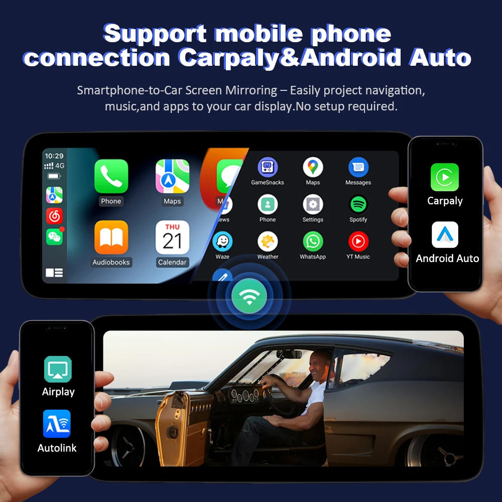 10.25 Inch Wireless CarPlay Android Auto Car Radio Multimedia For Mercedes Benz C Class W204 S205 C204 2007-2018 BT GPS Stereo