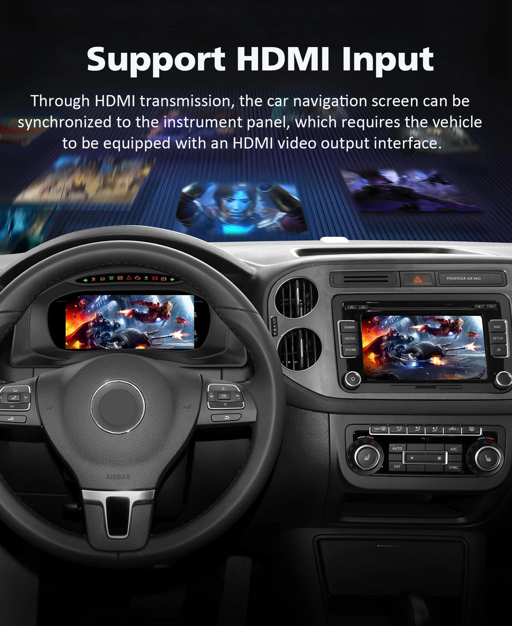 Hizpo 10.25 inch Car Auto Lcd Digital Dashboard Cluster Gauges For Volkswagen Tiguan 5N PQ Platform 2008-2016 support HUD modify Auto Radio Instrument Paneel Cockpit Cluster Instrument Display Snelheidsmeter Speedometer Gauge