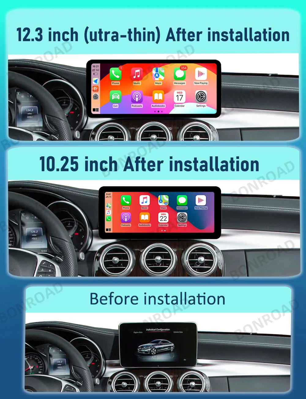 Bonroad 10.25 '12.3 '2400*900P * 1920 P * 720P Wireless CarPlay Android Linux Multimedia Touch Screen For Mercedes Benz C GLC Class W205 X253 W447 NTG 4.0 Car Radio GPS Navigator Display