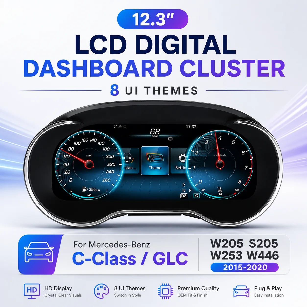 Pantalla 12.3" Mercedes-Benz Clase C / GLC W205 S205 W253 (2015-2020)