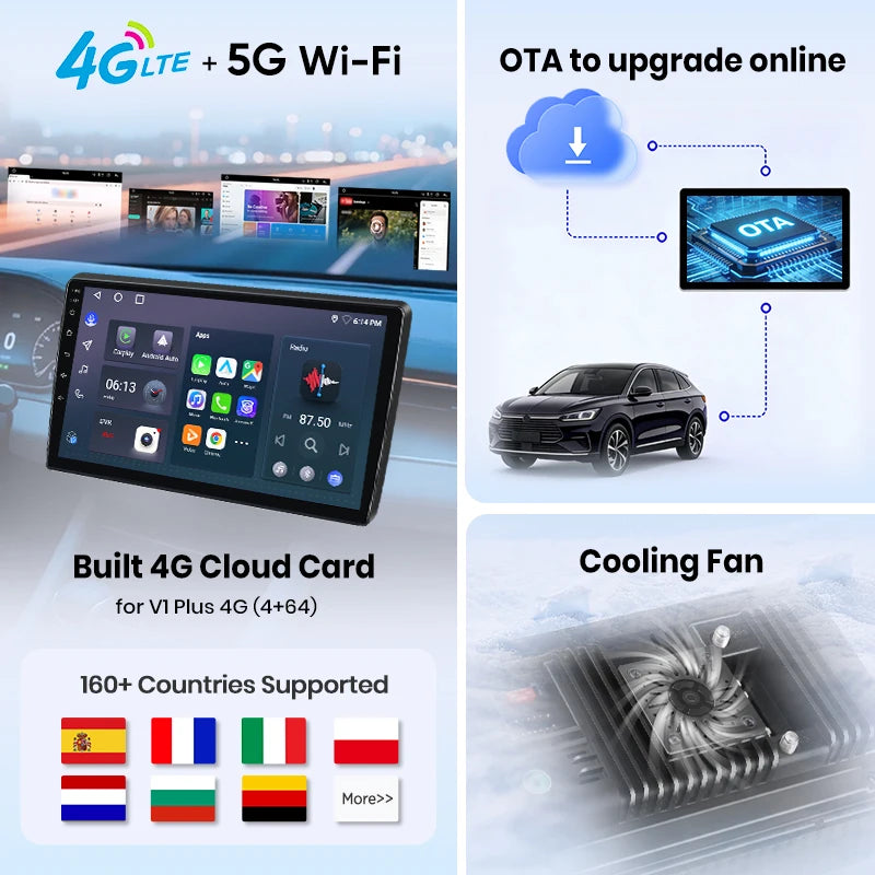 Junsun 9" Android 15 Stereo Smart Systems For Toyota Prius XW30 2009-2016 Car Radio Wireless CarPlay Auto AI Voice IPS Touch Screen Intelligent Multimedia Video Player 2 Din Head Unit GPS Navigator Mirror Link Automotive Blue