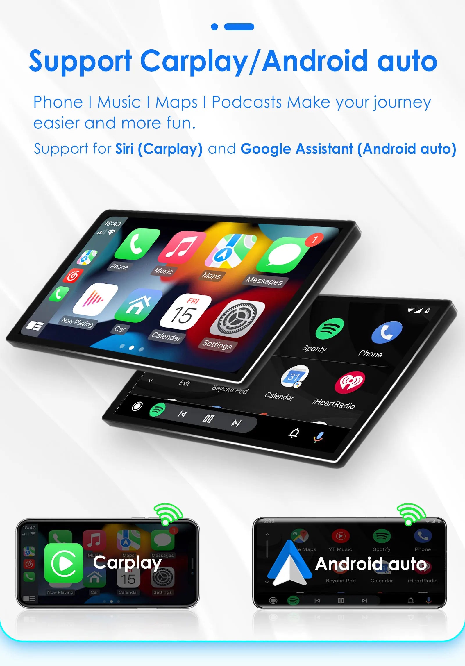 Hizpo 9 inch Wireless CarPlay Android Auto Car Radio for Mercedes Benz CLC W203 C-Class C180 C200 CLK200 CLK W209 Multimedia Wireless Apple CarPlay Smart Intelligent Systems IPS Touch Screen Stereo Video Player 2Din Autoradio