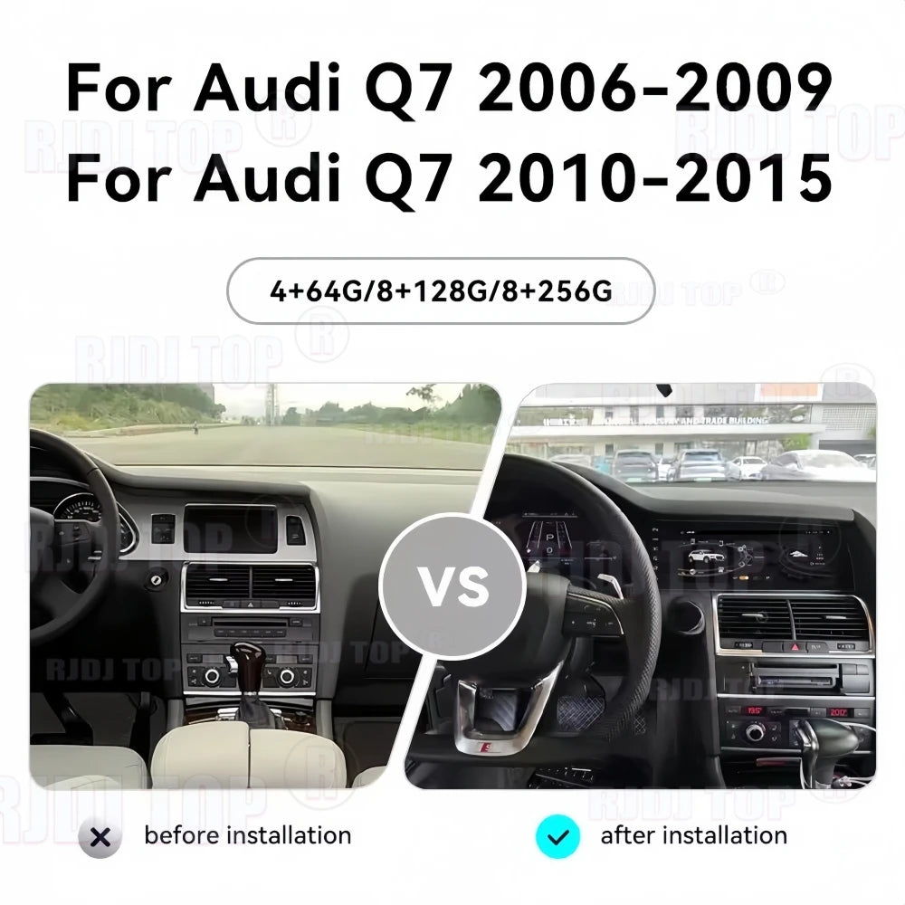 12.3Inch Dashboard + 10.25Inch Car Radio For Audi Q7 2005~2014 Android 14 Multimedia GPS Navigation Smart Touch Screen Head Unit