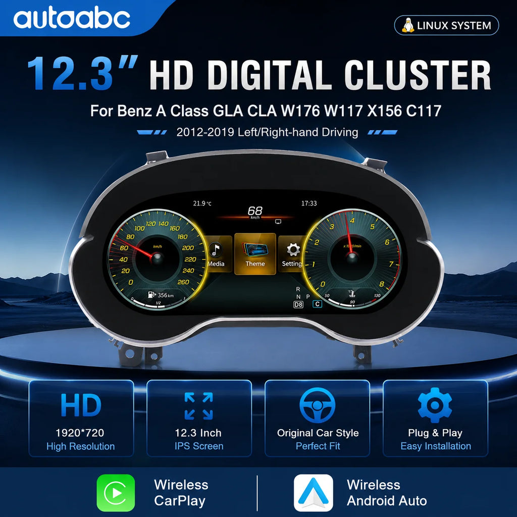 12.3 "LCD Digital Dashboard Cluster For Mercedes Benz A GLA CLA Class W176 X156 117 C177 With Wireless CarPlay Android Auto 8 UI