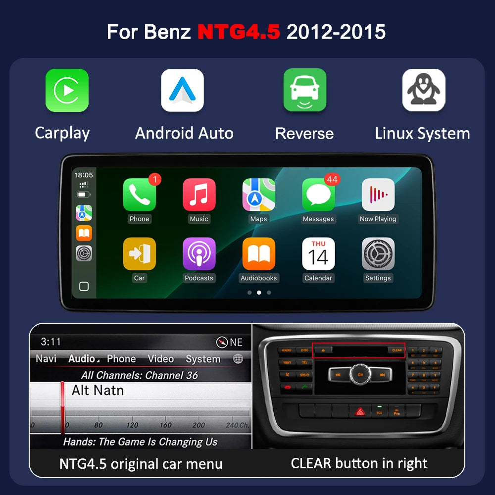 Wireless CarPlay Android Auto 12.3 Inch 2400*900P Touch Screen For Mercedes Benz  GLK Class X204 2008-2015 NTG4.0 NTG4.5 Car Intelligent Systems Smart Multimedia Car Radio With Bluetooth GPS Navigation Autolink Navi
