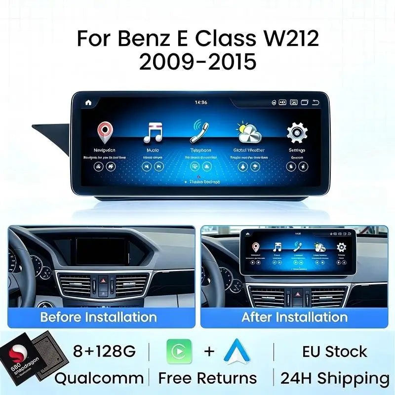 EU Stock Wireless Carplay Android Auto Car Radio Multimedia Player For Mercedes Benz E Class W212 4-door Sedan E200 E230 E260 E300 2009-2015 4G Wifi GPS Audio DSP Dual BT Intelligent Car System Qualcomm668/680 10.25‘’ 12.