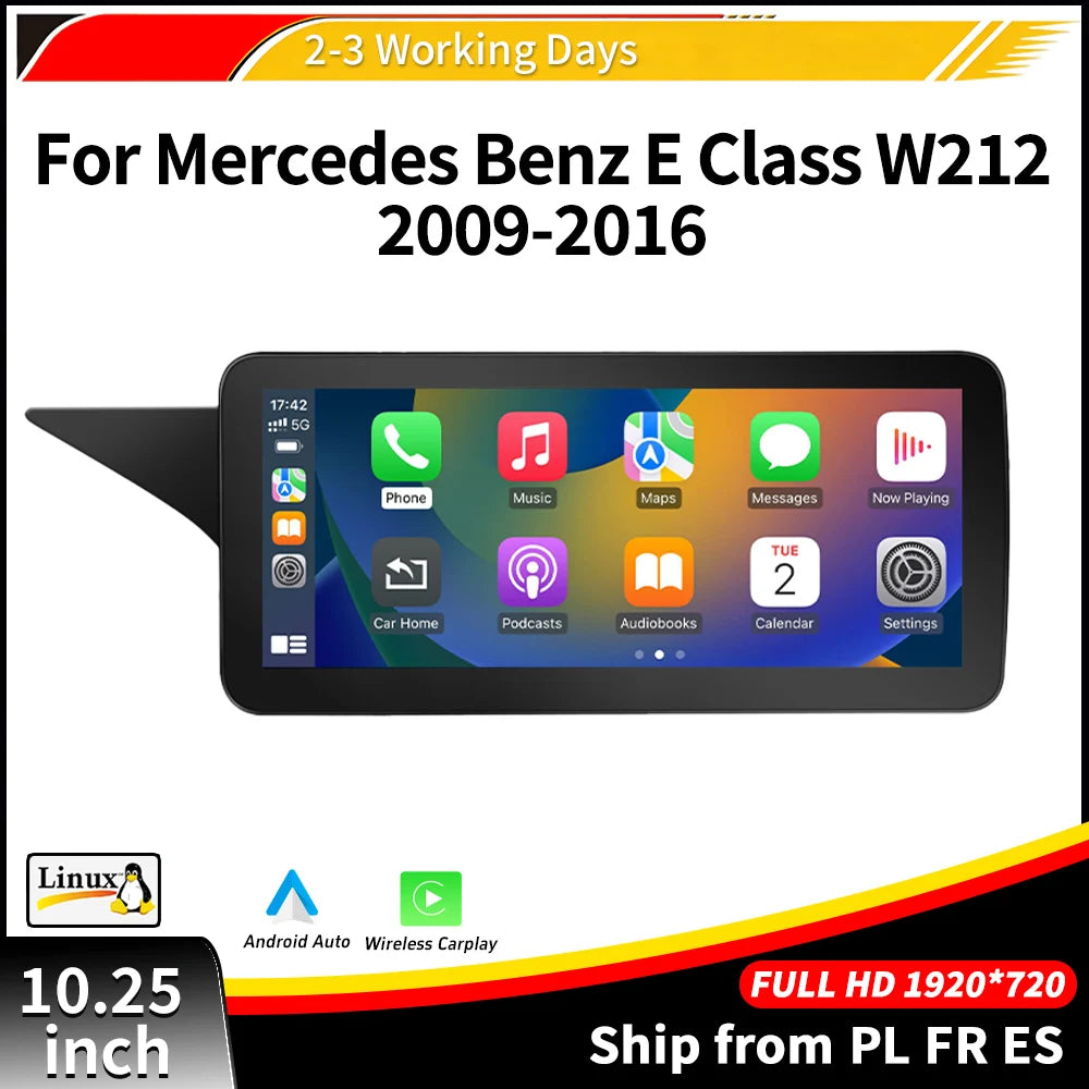 Full HD 10.25'' Wireless Carplay For Mercedes Benz W212 2009-2016 NTG4.0/4.5/5.0 4 Door Android Auto Mirrorlink Airplay BT Car Multimedia Touch Screen Stereo System Linux