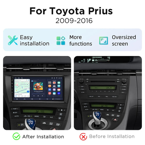 Junsun 9" Android 15 Stereo Smart Systems For Toyota Prius XW30 2009-2016 Car Radio Wireless CarPlay Auto AI Voice IPS Touch Screen Intelligent Multimedia Video Player 2 Din Head Unit GPS Navigator Mirror Link Automotive Blue