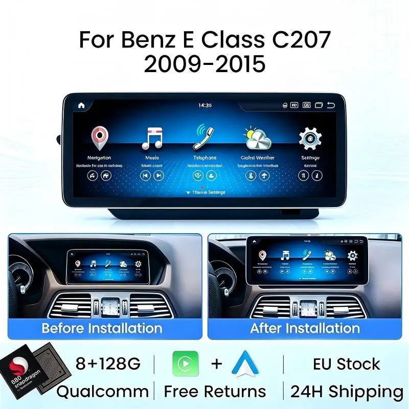 EU Stock Wireless Carplay Android Auto Intelligent Car System For Mercedes Benz E-Class C207 W207 A207 2-Door Coupe 4G Wifi GPS Audio DSP Dual BT Qualcomm668/680 10.25‘’ 12.3‘’1920*720 QLED Screen Car Radio Multimedia