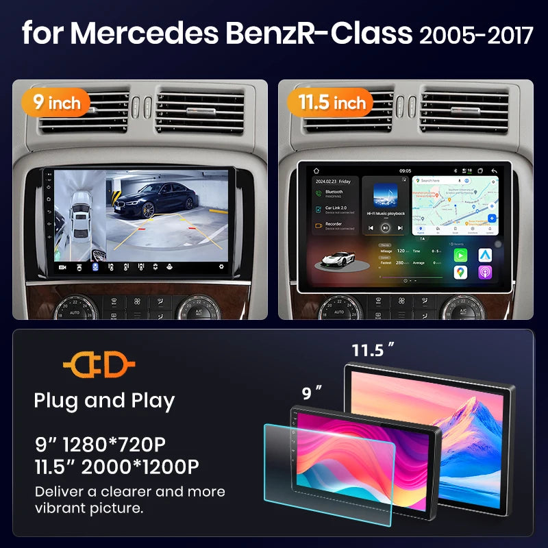 AWESAFE Wireless CarPlay  Android Auto for Mercedes Benz R Class W251 R280 R300 R320 R350 R63 2005-2017 Lettore  Car Radio Multimedia Player Stereo Wi-Fi  GPS Navigation 2 Din  Autoradio Car intelligent Systems 1280*720  IPS
