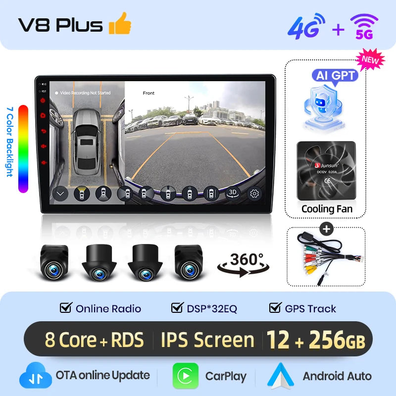 Junsun 9" Android 15 Stereo Smart Systems For Toyota Prius XW30 2009-2016 Car Radio Wireless CarPlay Auto AI Voice IPS Touch Screen Intelligent Multimedia Video Player 2 Din Head Unit GPS Navigator Mirror Link Automotive Blue