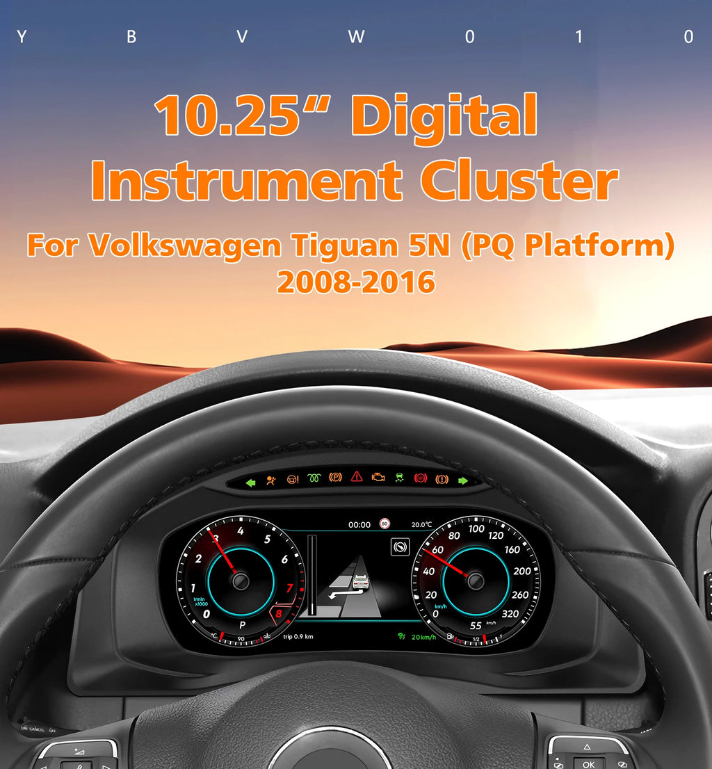 Hizpo 10.25 inch Car Auto Lcd Digital Dashboard Cluster Gauges For Volkswagen Tiguan 5N PQ Platform 2008-2016 support HUD modify Auto Radio Instrument Paneel Cockpit Cluster Instrument Display Snelheidsmeter Speedometer Gauge
