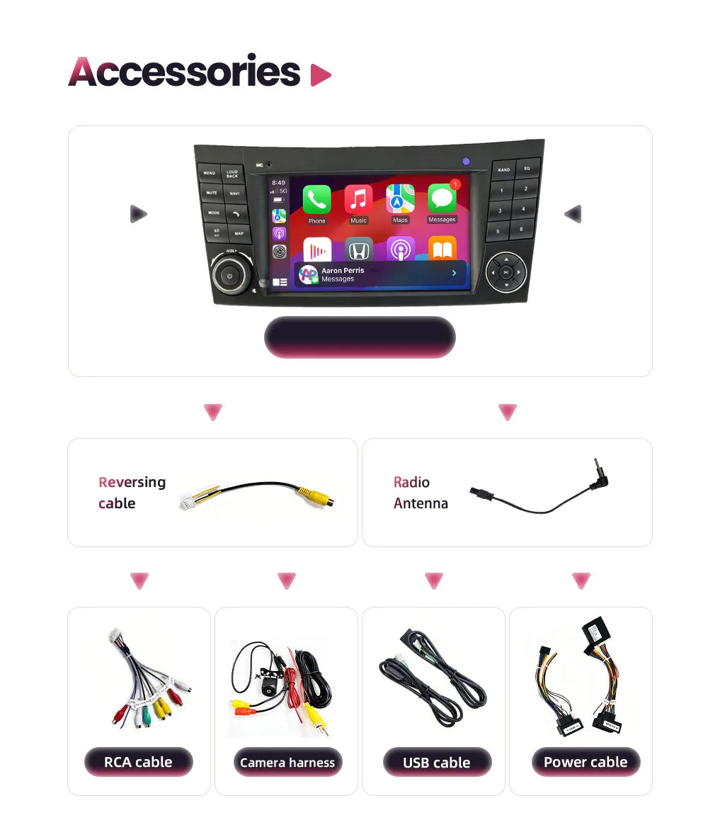 BONROAD 7'' Linux Touch Screen For Mercedes Benz W211 2002 - 2009 CLK CLS E200 E220 E300 E350 E240 E270 E280 Car Radio Video Multimedia Player Wireless Carplay Android Auto RDS GPS Navigation DSP